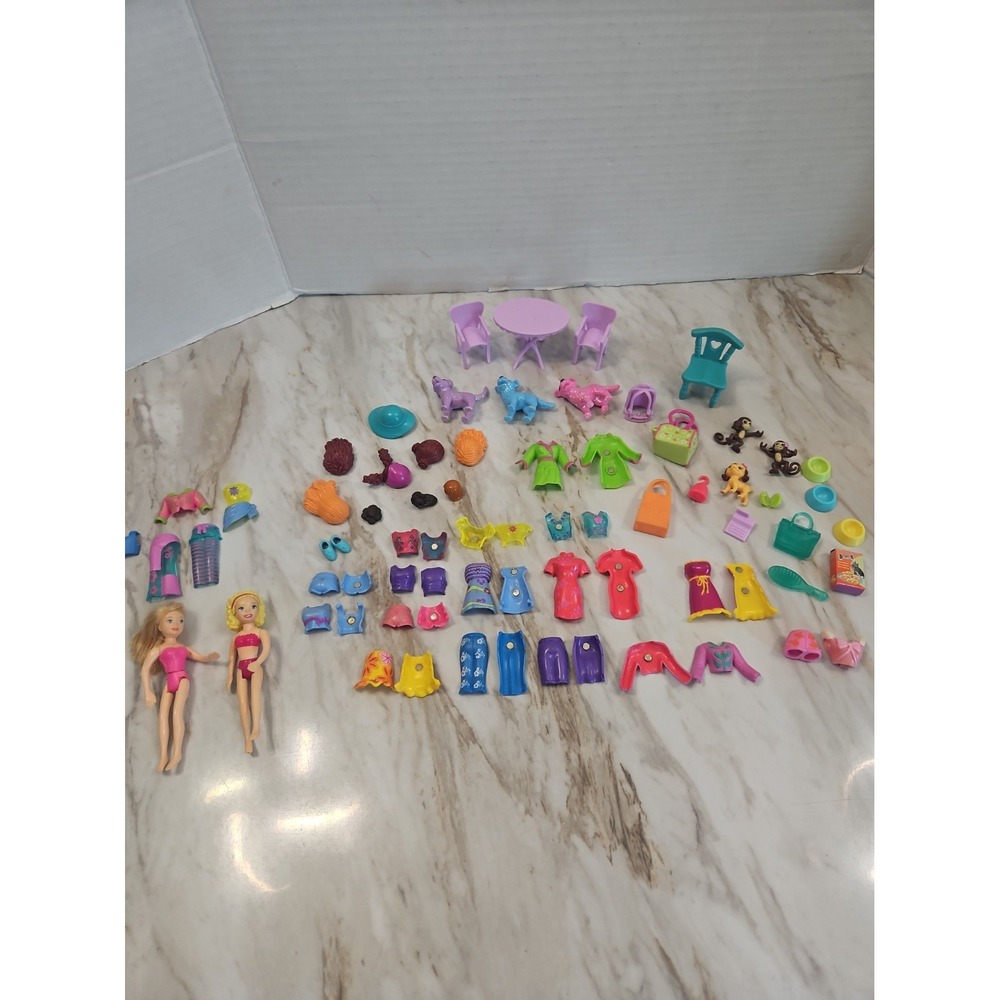 Vtg Polly Pocket Dolls Clothes Lot Of Outfits Magnetic Quik Clik & Other Acc.
